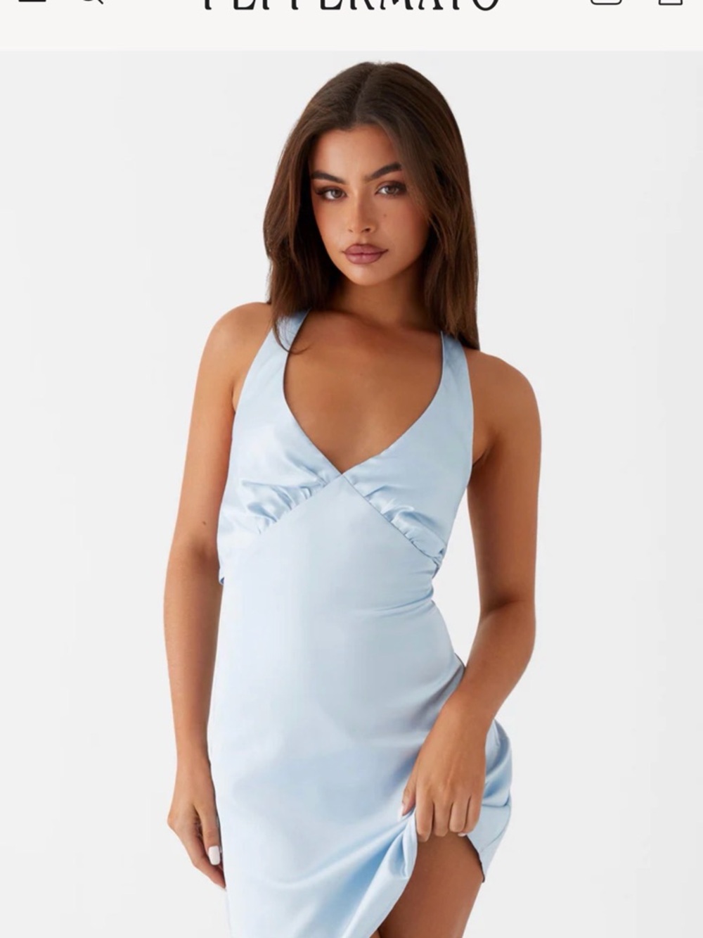 Peppermayo Light Blue Satin Mini Slip Dress